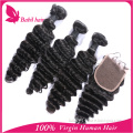 Top quality cheap 8A Brazilian virgin deep wave hair bundles with closure wholesale